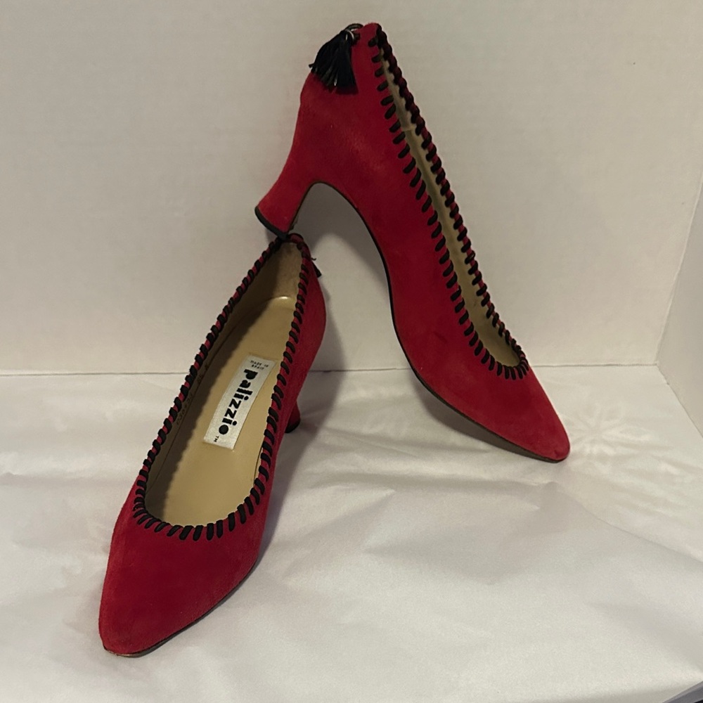 Vintage Palizzio Red Leather Suede Women Shoes Made in Spain Size 8.5 Narrow.